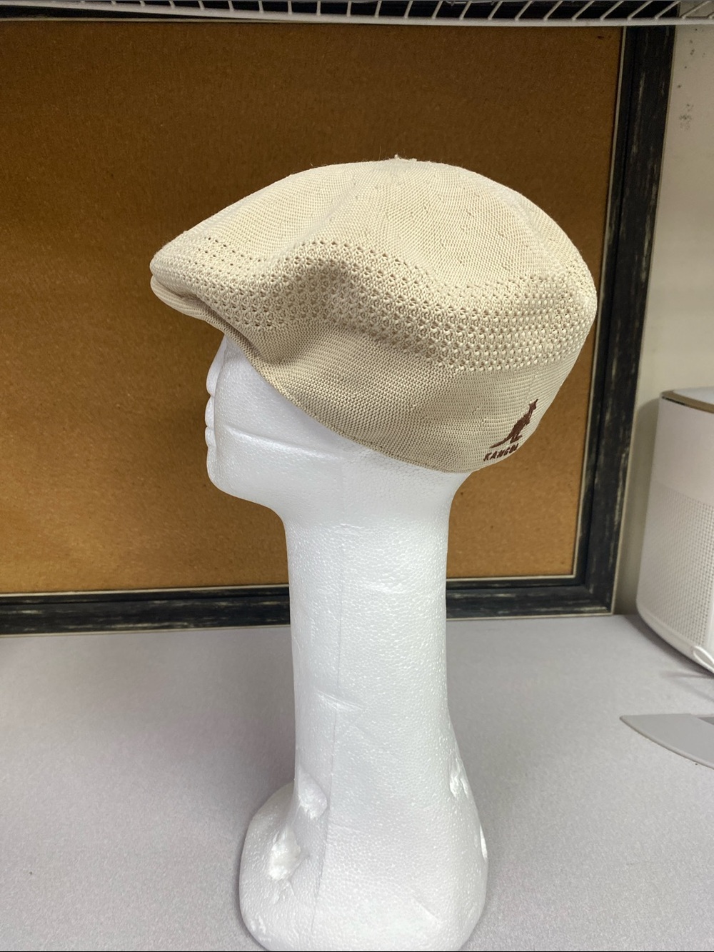 Kangol Tan Knit Flat Cap with Side Logo